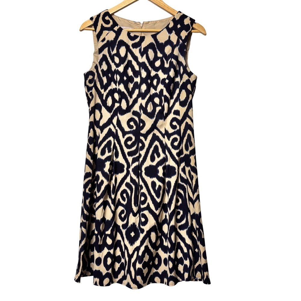 CB Established 1962 Womens Navy Blue Cream Ikat Shift Dress Size 10 0309H29